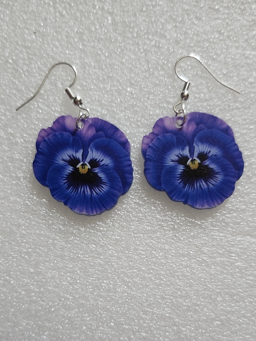 Hand Crafted Blue and Yellow Pansy Drop Earrings
